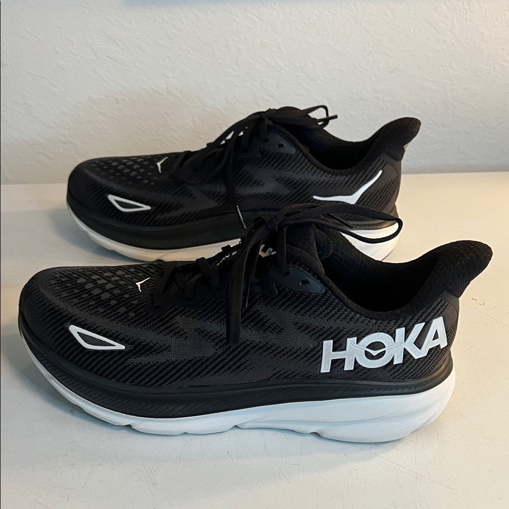 Hoka Clifton 9 Black and White Athletic Shoes